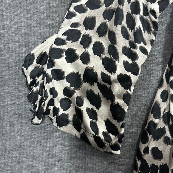 Clara Sun Woo Top Womens Large Animal Print 3/4 Sleeve Ruffle V Neck Slit - Picture 3 of 6